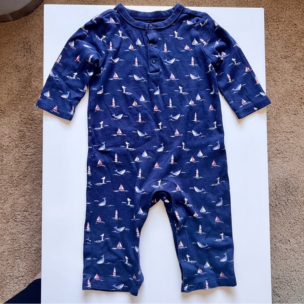 Whales, Sailboat& Lighthouse Print One piece